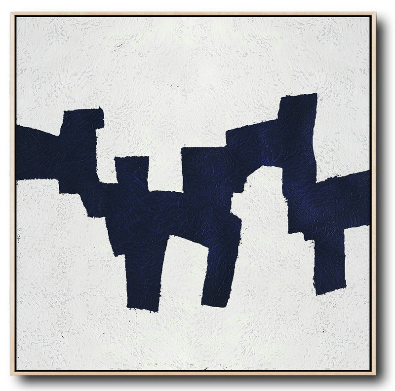 Large Abstract Art,Hand Painted Navy Minimalist Painting On Canvas,Hand Paint Large Clean Modern Art #D3R4